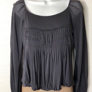 Yves Saint Laurent Brown Pleated Long Sleeve Top